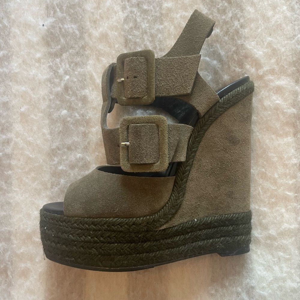 Pierre Hardy Olive Suede Wedge Sandals